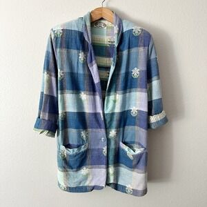 Vintage Angelique Imports 1991 Cotton Plaid Flower Jacket Women's Size Medium‎